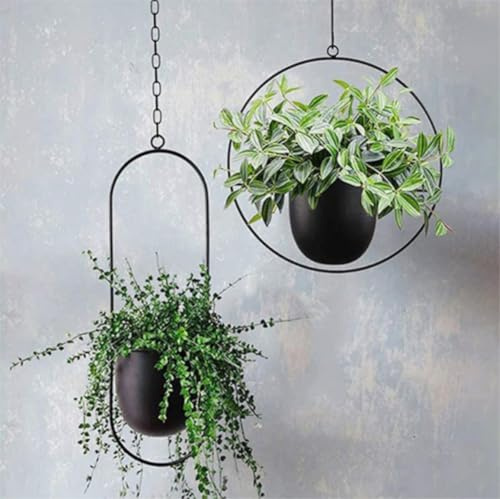 Vasi da Appendere in Metallo, Vasi Pensili con Catena e Gancio, Fioriera Sospesa Moderni per Interno e Esterno, Vaso per Piante Decorativo in Stile Bohémien per Giardino Portico Balcone Patio (A+B)