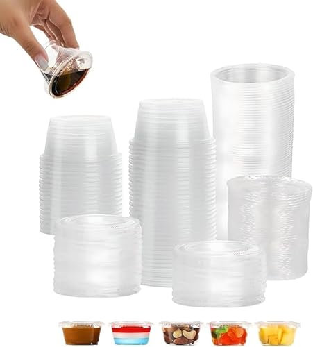 ZENIC - Lot de 100 petits pots en plastique avec couvercles pour aliments et sauces, pots ronds de 60 ml avec couvercles, petits récipients sous vide transparents avec couvercles