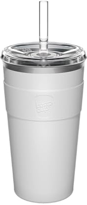 KeepCup Thermal Cold Cup, Insulated Stainless Steel Iced Coffee Straw Tumbler with Spillproof Lid, Recycled Steel, BPA Free, Dishwasher Safe, 454ml 16oz White