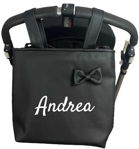 Danielstore Bolso Carro Bebé Talega Polipiel Personalizado con Nombre Bebe Bordado Bolso Organizador Pañaleras para Bebés Bolsa Carrito Bebe… (Negro con asa Colgar Hombro)