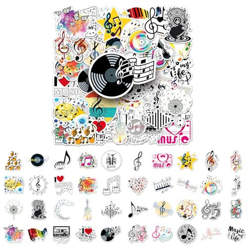 Music Stickers 50 Stück Musiknoten Aufkleber, Wasserdichte Vinyl-Dekoration für Wasserflaschen, Laptops, Handys, Skateboards, Ideales Geschenk für Mädchen, Teenager & Erwachsene