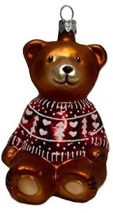 Glas Christbaumschmuck mundgeblasen handbemalt in Europa | Weihnachtsbaum Anhänger für Weihnachten | Christbaumanhänger | Weihnachtsbaumschmuck (Teddybär im Pullover)