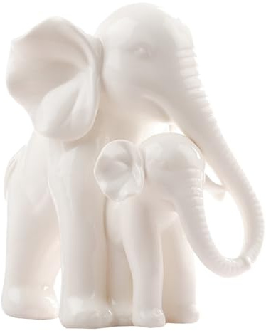 VALICLUD Mutter-Baby-Elefanten-Statue Aus Weißem Porzellan Elefant Figur Als Deko Elefanten Weiß Figuren Für Wohnzimmer Regal Und Kinderzimmer 7.09 X 5.51 X 4.72 in