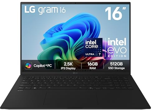 LG Gram 16Z90TL-G.AU75A1 laptop Intel Core Ultra 7 256V Ultraportatile 40,6 cm [16] 2.5K 16 GB LPDDR5x-SDRAM 512 GB SSD Wi-Fi 7 [802.11be] Windows 11 Home Inglese UK Nero (LG gram AI 16 INCH U7 16GB