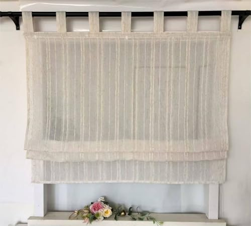 Vordesack Leinenoptik Raffrollo mit Längsstreifen Muster Einfarbig Kleinfenster halbtransparent Raffgardine mit Schlaufen 1 Stück Natur HxB 140x40cm