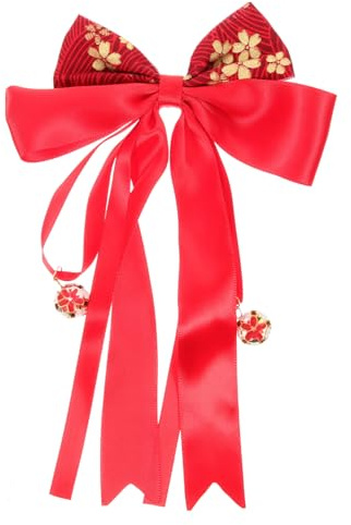 Hoement Haargummi mit Schleife und Glocke Traditioneller Roter Haarschmuck für Frauen und Mädchen Elastisches Haarschleifen-band Geeignet für Ponytail und Dutt Vintage Haar-accessoire für