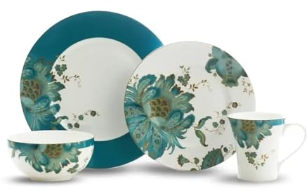 Set di stoviglie da 16 pezzi in porcellana blu/oro, impilabile, antigraffio, piatto piano 10,8