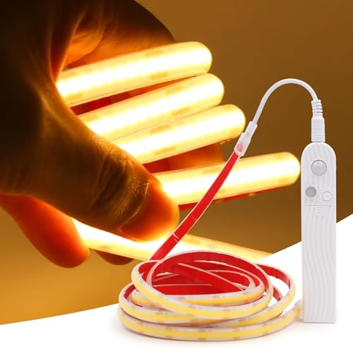 XUNATA COB LED Streifen mit Intelligent Bewegungsmelder, 5V 320Leds/m Superhell Hohe Dichte, Wasserdicht Flex IP68 Strip Lichtband für Zuhause, Schlafzimmer, Küche, Treppe, Schrankdeko (Warmweiß, 1M)