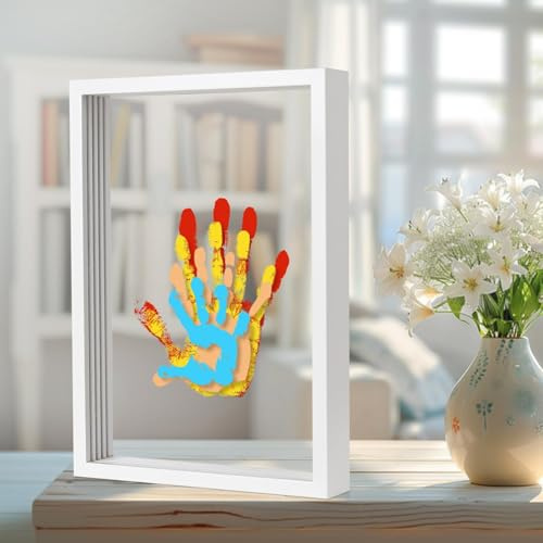 Family Handprint Kit, DIY Handprint Wooden Photo Frame, Baby Hand and Footprint Kit, Hand Print Craft Keepsake with 6 Paints for New Parents, Anniversary