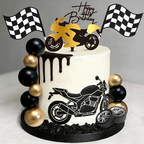 Motorrad Tortendekoration Motorrad Kuchendekoration Schwarz Motorradfahrer Geburtstag für Dirtbike Dekoration