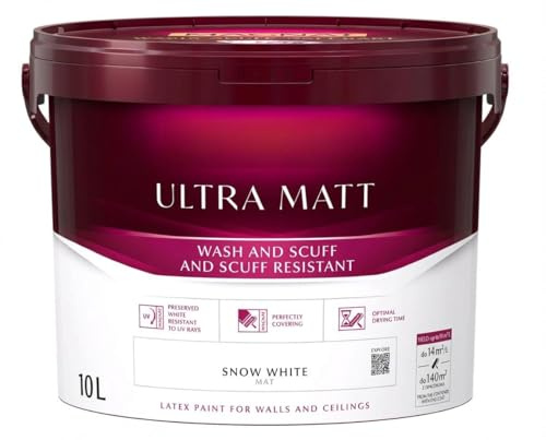 TRANS - PAL Ultra Matt Emulsion Paint, 10L, Deep Matte White, Anti-Reflective, Washable, for Walls and Ceilings