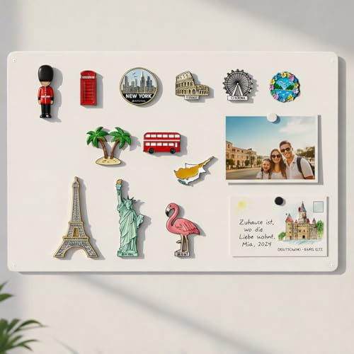 Qiytecno Magnettafel Weiß 40x60 cm Metall: Starke Magnetwand & Pinnwand Magnetisch für Küche/Kinderzimmer & Büro – Hochwertiges Memoboard für Magnete/Fotos & Souvenirs