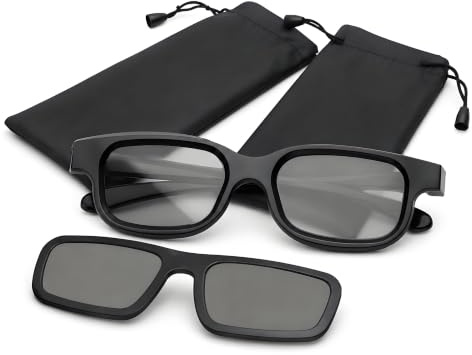 JOVYTH Gafas 3D Pasivas Polarizadas, Set Adulto con Clip para Gafas Graduadas y 2 Bolsas de Tela, Accesorio para Cine, Televisor 3D Compatible, Ordenador y Sesión en Casa