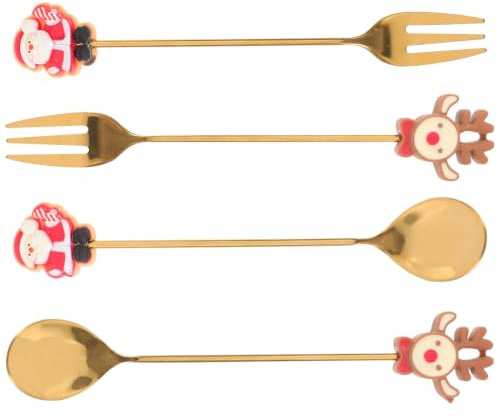 LABRIMP Set de Couverts Poignée en Résine Ergonomique de Noël Dessin Animé en Acier Inoxydable pour Repas Quotidiens et Fêtes