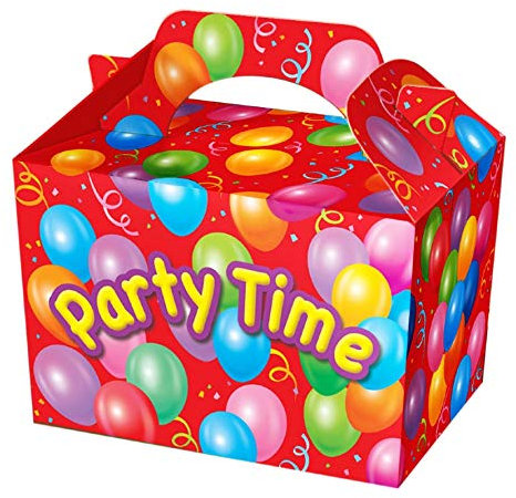 Diamante Crafts 10 Party Boxes -Themed Character Cardboard Lunch Food Loot Treat Box - 20 Design (Party Time - 10 Boxes)