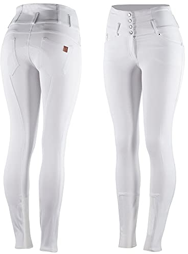 horze Tara Vollbesatzreithose mit Silikon-Grip und hohem Bund, Weiß, 36