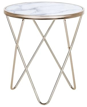 Beliani Edler Beistelltisch rund Glas Marmor Optik/Gold Meridian II