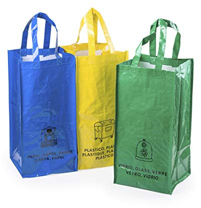 Set 3 Bolsas Reciclaje Basura Reutilizables Para Papel - 22.5 L - Ideal Para Hogar/Oficina/Exterior
