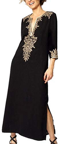 LikeJump Femmes Bohème Broderie Florale Caftan Maxi Bikini Couverture Ups Été Robe de Plage