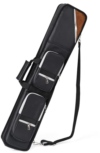 JTVTW 4x8 Pool Cue Case Billiard Stick Carrying Case Leatherette Soft Cue Bag Hold 4 Butt 8 Shaft (Black and Camel)