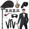 WILDPARTY 20er Jahre Kostüm Herren Accessoires, Faltbarer Krücken Metall, Panamahut, Taschenuhr, Metallbrille, Fliege, Hosenträger, Mafia Kostüm 1920S Gangster Halloween Party