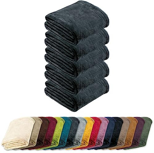 REDBEST Microfaserdecke Amarillo 5er-Pack, Fleece-Wohndecke, Sofadecke anthrazit Größe 150x200 cm - kuscheliger Teddyfleece, pflegeleicht, waschbar