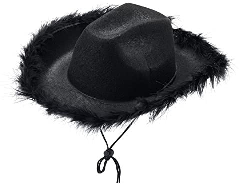Geagodelia Filz Cowboyhut Damen Flauschig mit Federn Krempe Tiara Cowgirl Kostüm Hut Erwachsene Halloween Kostüme Hut Karneval Partyhut (Schwarz, Einheitsgröße)