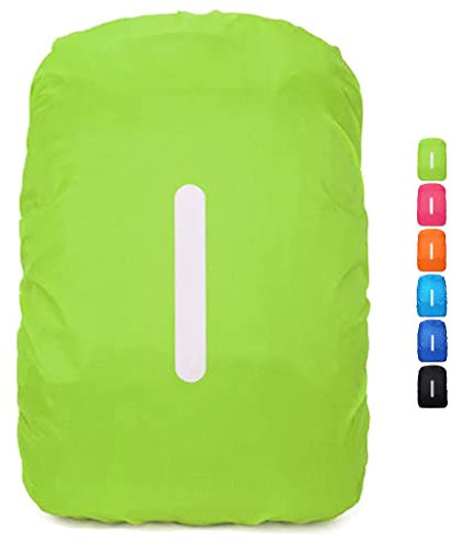 1 Pack Reflective Backpack Cover, Waterproof Backpack Rain Cover, Reflective Rucksack Covers in Polyester, Waterproof Rucksack Cover for Outdoor Hiking Riding Climbing, Fluorescent Green-L(41-55L)