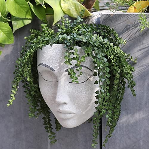 RWUDV Fioriera con testa di fiori con foro di drenaggio, in resina, da appendere alla parete, per decorare la casa, centrotavola, ufficio o esterno, decorazione da appendere