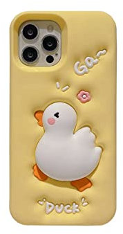QoKcoahn Case for iPhone 12/12 Pro,Cute 3D Kawaii Phone Cases Funny White Duck Yellow Cartoon Cover Soft Silicone Gel Drop Protection Case Women Girls for iPhone 12/12 Pro