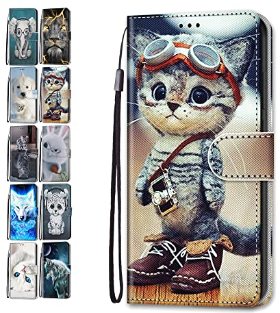 Hülle für Samsung Galaxy A23 5G Leder Tasche Flip Case Mädchen Jungs Muster Design Etui Schutzhülle Cover Handyhülle - Katze