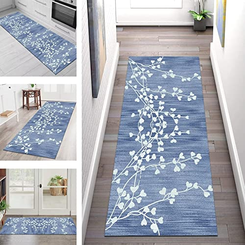 Teppich Läufer Lang Flur Küche rutschfest Teppichmatten Küchenläufer Modern waschbar Flurteppich 70X140CM Blau Abstrakt Teppichläufer Küchenteppich Meterware Esszimmer Schlafzimmer Wohnzimmer Matten