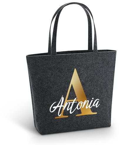 Love Faith Eltern Shopper aus Filz - Personalisierte Einkaufstasche - Anthrazit - robust und umweltfreundlich