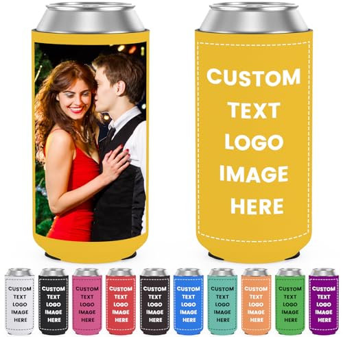 Lot de 30 manchons de refroidissement fins personnalisés avec image et texte – Manchon isotherme pour canettes de bière, soda, eau de Seltz – 473 ml
