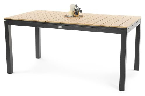 di volio Gartentisch Drena - mit Verstellbarer Beinhöhe, 160x210 cm, Gartentisch - wetterfest & ausziehbar, aus Aluminium, Holzoptik (Beige)