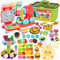 UCAMP 65 Stück Knete Dough Set für Kinder,Nudelmaschine Spielset,Knetwerkzeug für Kinder,Knete Set,Knete Zubehör,mit 12 Dosen Knete,Spielzeug Geschenk Mädchen & Junge 2-12 Jahre