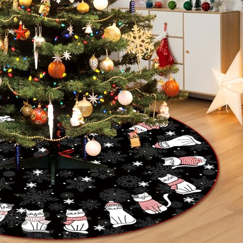 Große Weihnachtsbaum Rock, 122 cm Weihnachtsbaumdecke, Weihnachtsbaum Decke, Weihnachtsbaum Rock Schwarz Katze Weihnachtsbaumdecke, Tannenbaum Decke Rund für Frohe Weihnachten Party Decke Dekorationen