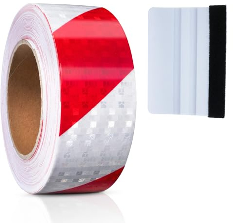 oupados Rosso Bianco Adesivo Nastro Riflettente Adesivo Nastri 25m×5cm | Catarifrangente Nastro Segnaletico Adesivo per Avvisi di Sicurezza Del Veicolo, Segnaletica su Edifici e Terreno Tape Strisce