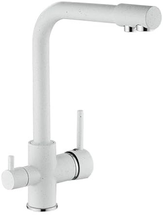 FQYEP Grifos Cocina Fregadero Grifo Osmosis 3 Vías Cromado Grifo de Cocina 2 Mandos Mezclador de Fregadero Giratorio 360° Grifo de Cocina Extraible de Dos Vias Blanco
