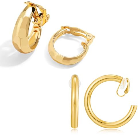 LILIE&WHITE Damen Clip Ohrringe Set Zwei Paar Goldene Creolen Hypoallergen Farbbeständig Eleganter Ohrschmuck Geschenkidee Für Frauen Geburtstag Jahrestag Oder Valentinstag