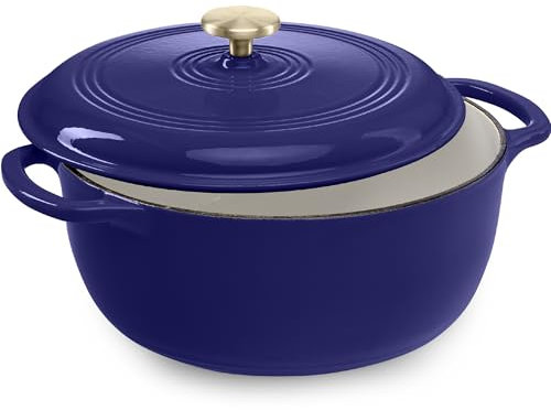 Best Choice Products 7.5 Quart Enamel Cast-Iron Round Dutch Oven, Family Style Heavy-Duty Pre-Seasoned Cookware for Home, Kitchen, Dining Room, Oven Safe w/Lid, Dual Handles - Sapphire Blue