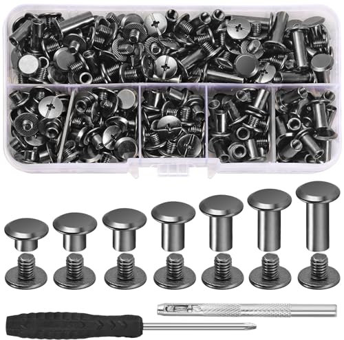 MirraSwit 140 Set Vis de Reliure Chicago con Marteau et Tournevis, M5 x 4/5/6/8/10/12/15mm Vis Métal Clou Rivet Bouton Chicago, Rivet a Visser de Remplacement en Métal pour Bricolage, Portefeuille
