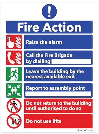 RDLCAR Fire Action Notice Sign Self Adhesive Vinyl Essential Fire Safety Signs 150 x 200mm Fire Action Sign Effective and Durable for Emergency Communication