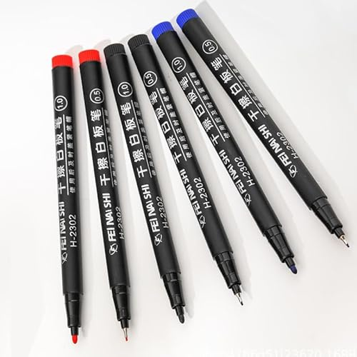 MROOFUL Whiteboard-Stifte, trocken abwischbar, 0,5 mm + 1,0 mm, zum Löschen ungiftiger schwarzer Prüfungsstifte, 6 Stück