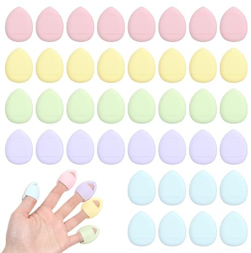 Giantree 40 mini esponjas de maquillaje, mini soplos de polvo de dedo, esponja de maquillaje triangular para base de maquillaje, esponja de polvo, esponja de cojín para mujeres y niñas, ajuste