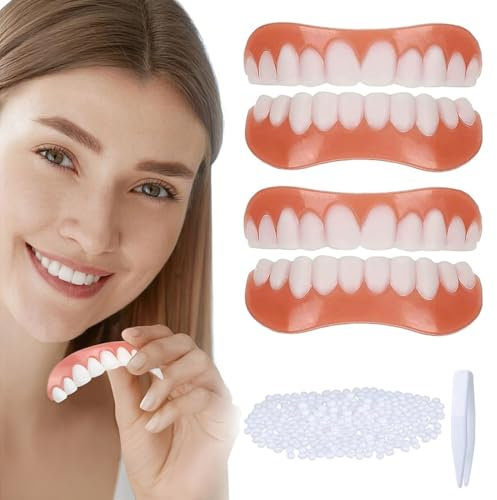 NHQZ 2 Paires Prothèses Dentaires, Dent Provisoire, Kit Blanchiment Dentaire, Cosmétique Sourire Dent de Placages Dentaires Instantanées Prothèse Temporaire de Blanchiment Fausses Dents