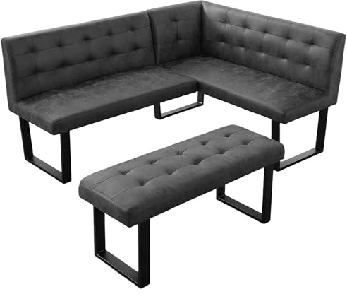 HIPIHOM Modern L-Shaped Dining Bench, Vintage Fabric Upholstered Corner Sofa with Metal Legs for Kitchen Nook, Living Room, Dining Room (Left Seat)