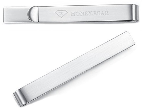 HONEY BEAR Homme Pinces à Cravate - Taille Normale Cadeaux de Mariage d'affaires,5.4cm (Argent brossé 5.4cm)