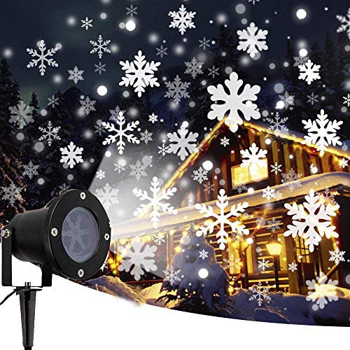Xmas Projector Snowflake Outdoor Christmas Projector Lights LED Moving Snow Shower Waterproof Spotlight Landscape for Outside and Indoor Garden Lawn House Party Decor Holiday Decoration (WHITE)