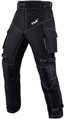 HWK Pantalones Deportivos duales de Motocicleta para Hombre con Tela Textil Cordura Resistente al Agua y Armadura de protección contra Impactos, Negro, 42W x 34L
